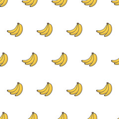 Ripe Banana Bunch Seamless Pattern On A White Background. Fresh Banana Theme Vector Illustration