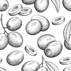 Olive graphic black white seamless pattern background sketch illustration vector 