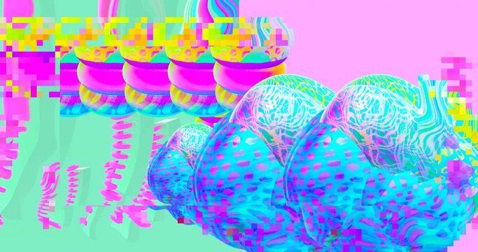 Looped 4k animation. 2d, 3d Crazy chaos mix of fashion objects and characters. Ideal creative modern clip for music background .