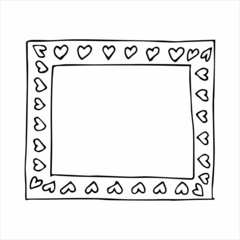 Hand drawn doodle style rectangular frame. Black and white vector illustration.