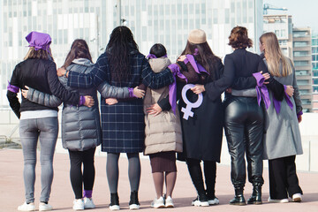 Women's rights : Multiracial group of women only on violence protest - obrazy, fototapety, plakaty