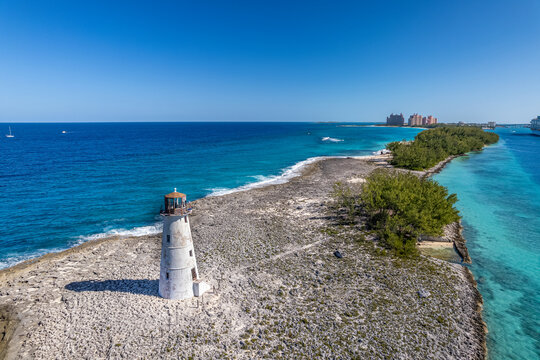 Nassau Harbour lighthouse in Paradise Island, Nassau, Bahamas.