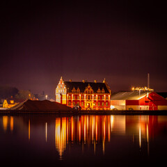 Illuminated night house in Korsør