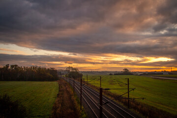 Sunset above the train tracks