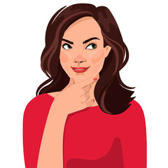 Portrait of a successful girl with arm near her face. Business woman smiling. Vector flat illustration. Avatar for a social network.