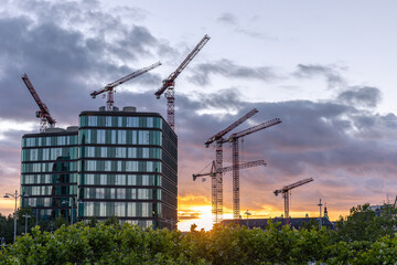 Cranes building houses in Copenhagen