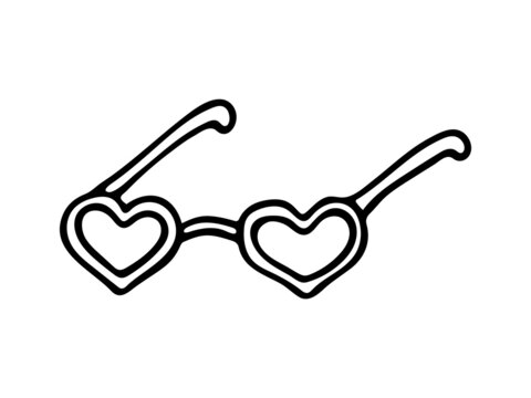 Hand drawn doodle heart glasses. Vector love clipart. Outline.