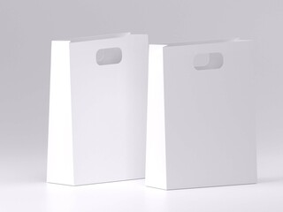 3d render two white paper shopping bag for mockup template with white background side view