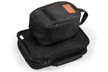 Naklejka premium Two different black textile bags with zippers and strap handles