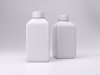 3d render two empty white chemical bottle mockup template photo in white background