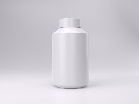 3d render empty white supplement bottle mockup template photo in white background