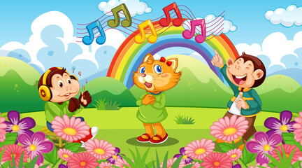 Obraz na płótnie Canvas Cute animals performance singing at the park