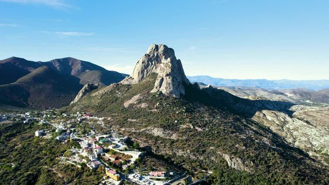 Frontal drone view of Pe&ntilde;a de Berna in Queretaro