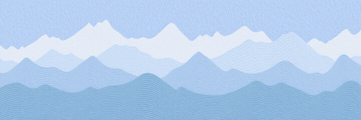 Vector illustration of mountains, ridge in the morning haze, panoramic view