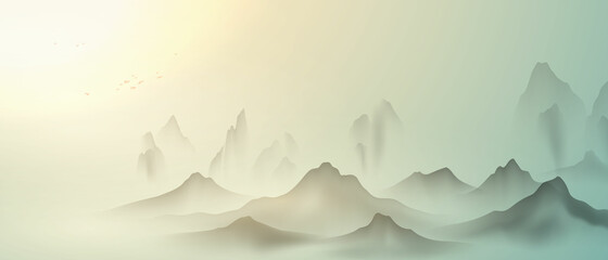 modern design vector illustration of a gorgeous chinese ink landscape painting