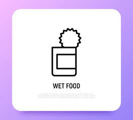 Canned food for pet thin line icon. Modern vector illustration for pet shop.