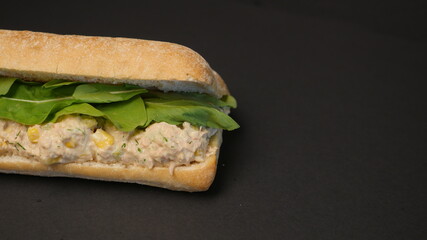 Delicious sandwich on a black background.
