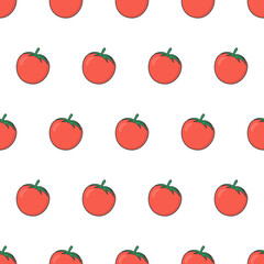 Fresh Tomato Seamless Pattern On A White Background. Tomatoes Theme Vector Illustration