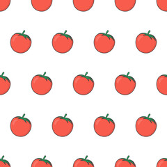 Fresh Tomato Seamless Pattern On A White Background. Tomatoes Theme Vector Illustration