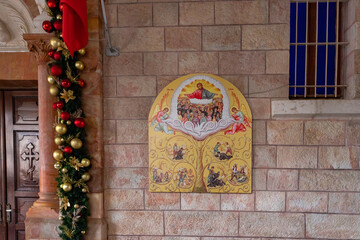 The icon hangs on the wall in the courtyard of the St. Marys Syriac Orthodox Church in Bethlehem in the Palestinian Authority, Israel