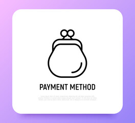 Payment method: retro purse thin line icon. Modern vector illustration for mobile app.