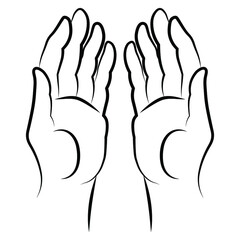 Obraz premium Open hands simple outline minimalistic linear gesture style. Vector Illustration of female hands for create logos, prints and other designs on white background