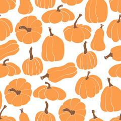 Seamless pattern pumpkin vector illustration. Autumn Halloween or Thanksgiving pumpkin in flat design, simple, outline silhouette isolated on white background