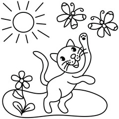 Obraz na płótnie Canvas coloring book for children, the cat catches a butterfly