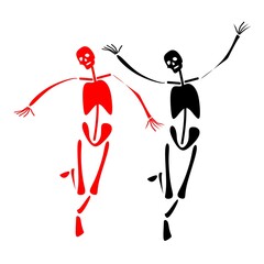 The skeletons are black, red. Halloween skeleton and medicine. Human skeleton. The skeleton is beautiful.
