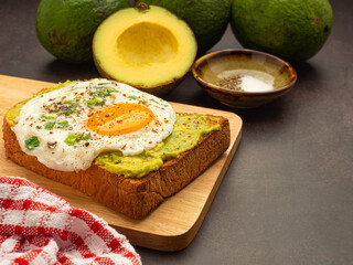 Toast with avocado and eggs served on a plate