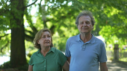 Happy senior couple walking together in afternoon walk