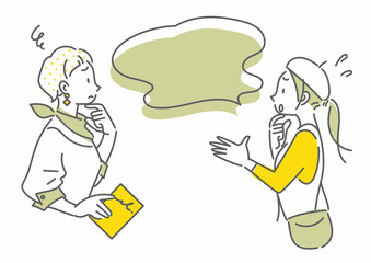 旅行を楽しむふたりの女性　モヤモヤ　シンプルでお洒落な線画イラスト