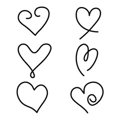 Set of hand drawn heart, isolated on white background. Vector illustration for your graphic design.