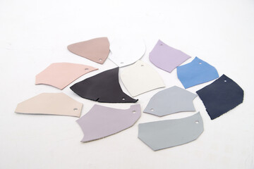 Color samples of different leather on white background