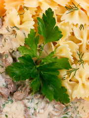 pasta with meat food for lunch or dinner healthy food closeup top view
