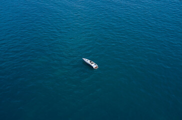 Boat performance anchorage on the water aerial view.