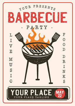 Retro Barbecue party flyer. BBQ poster template design. Summer barbeque editable card. Stock illustration design