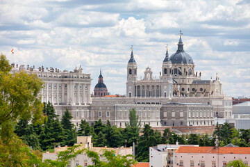 Fototapeta na wymiar Aerial view of Almudena Cathedral in Madrid