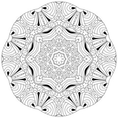 Hand drawn zentangle circular ornament for coloring page.