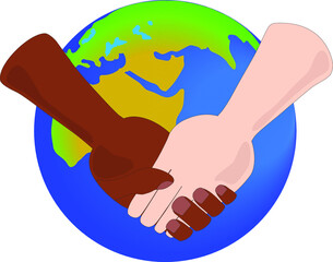 The hands of different nations are held together on the planet