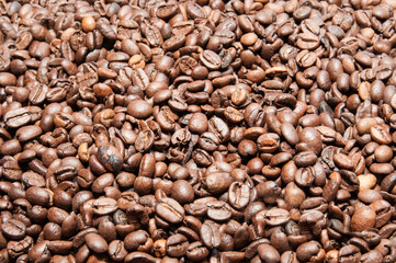 textured background of coffee beans with different shades