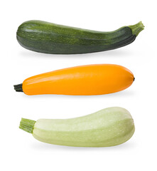 A set of zucchini isolated on white background. Yellow and green vegetable marrows.