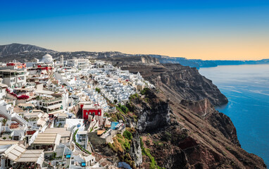Fototapeta na wymiar Greece, Santorini, panoramic view of Fira city.