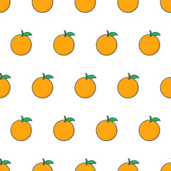 Fresh Orange Seamless Pattern On A White Background. Orange Fruit Vector Illustration