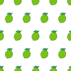 Fresh Lime Seamless Pattern On A White Background. Lime Fruit Vector Illustration