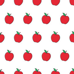 Fresh Apple Seamless Pattern On A White Background. Apple Fruit Vector Illustration