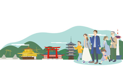 Fototapeta premium 京都の有名な観光スポットを歩く家族