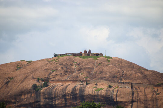 Rock fort in south India with a temple