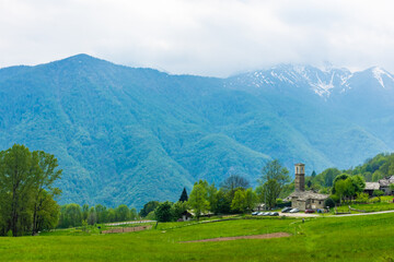 Fototapeta na wymiar Church in the Mountains of Piedmont Italy