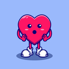 Heart character mascot with funny surprised expression. Isolated heart vector. Flat cartoon style. Valentine theme vector illustration.